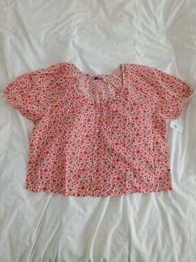 Old Navy Airy Button-Down Top Red Floral